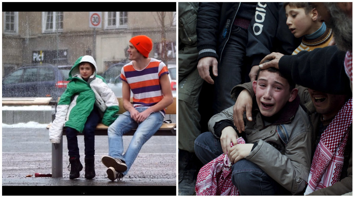 Pojken fick låna jacka av många. I Syrien lider barnen oerhört. 